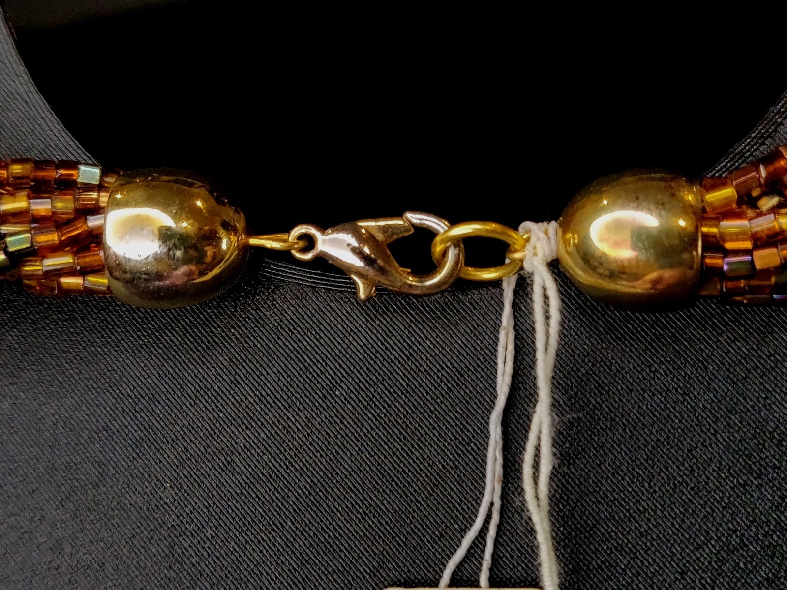 Vintage Czech Republic Boho Caramel Black Gold Glass Bead 12 Strand Necklace 50s