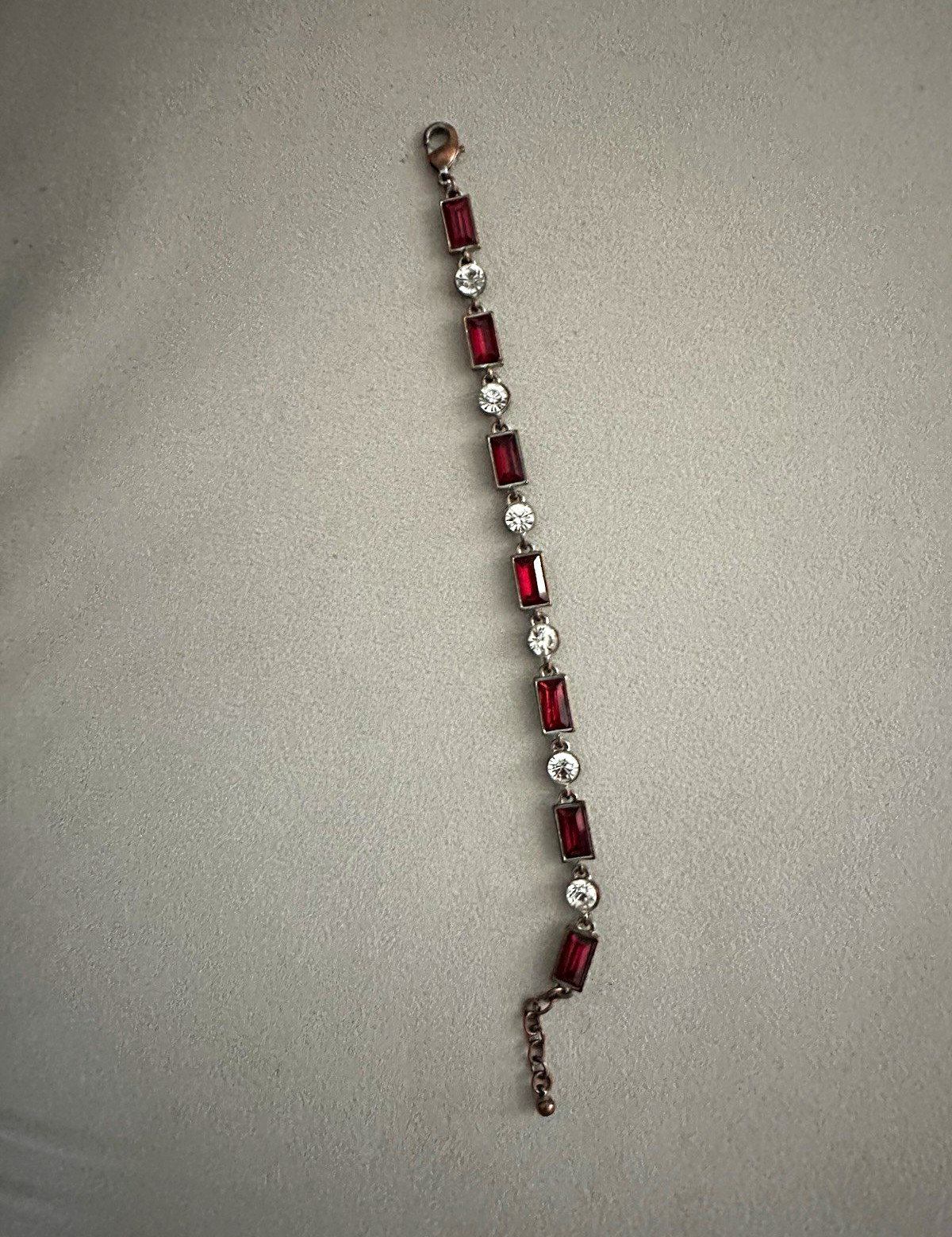 Red Gem / Crystal 2 Tone Tennis Bracelet