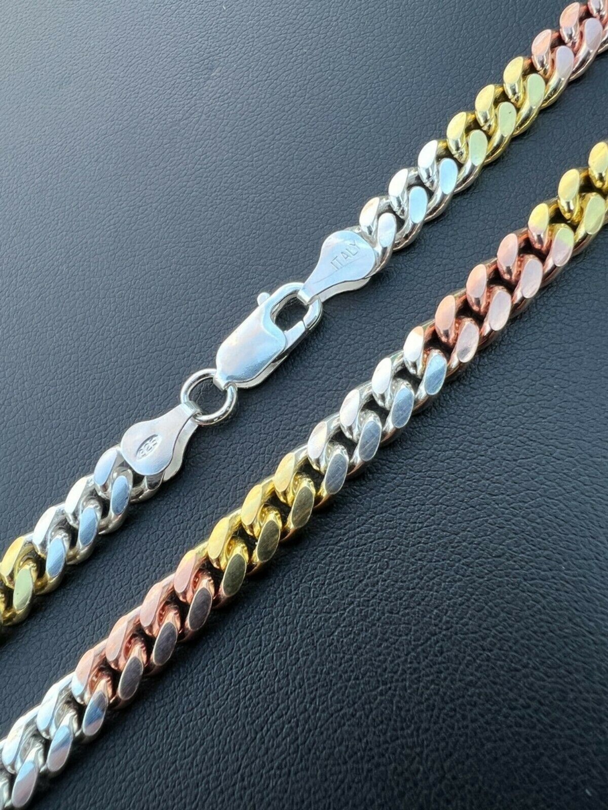 Tri Color Yellow Rose Gold Plated 925 Sterling Silver Miami Cuban Chain 2-6mm