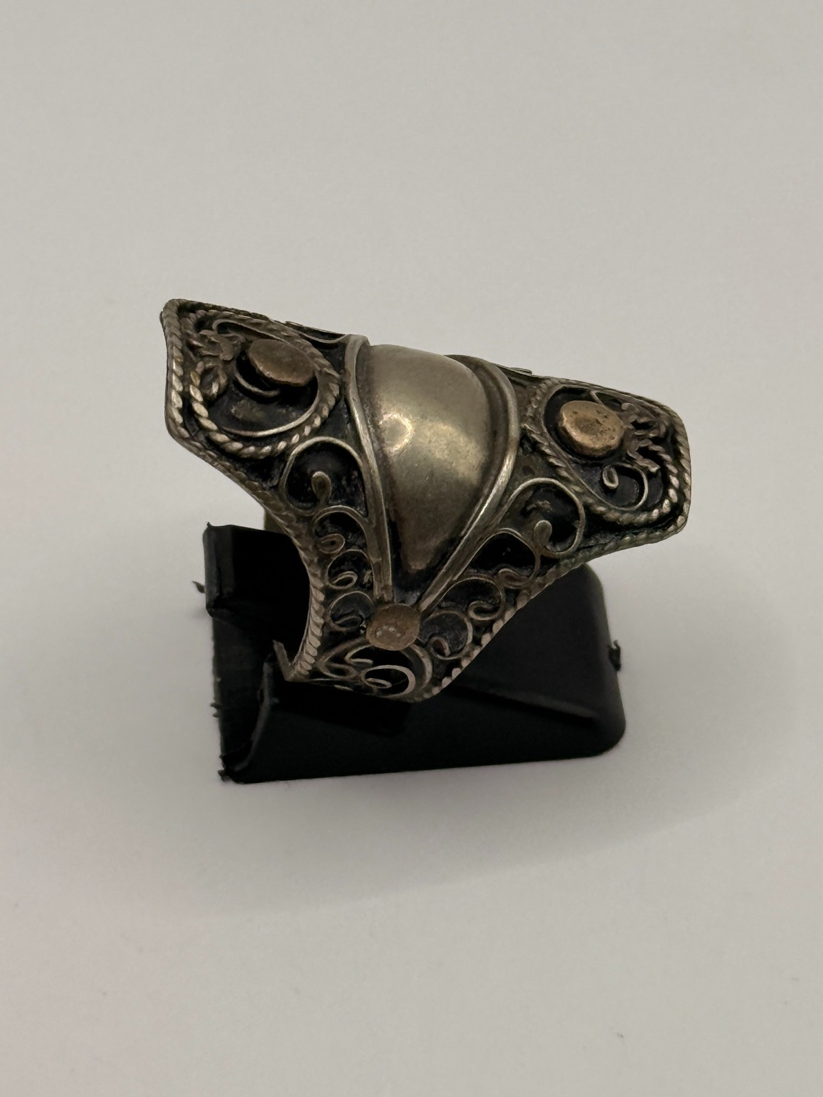 Moroccan Berber Tribal Statement Ring engraving Inlay Large Ethnic VTG Jewelry