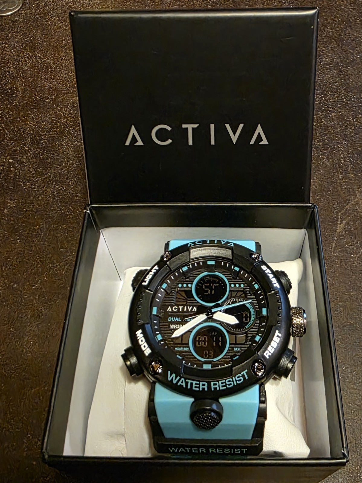 Activa Dual Time Men’s Analog-Digital Dual Time Quartz 30m Teal Blue Strap w Box