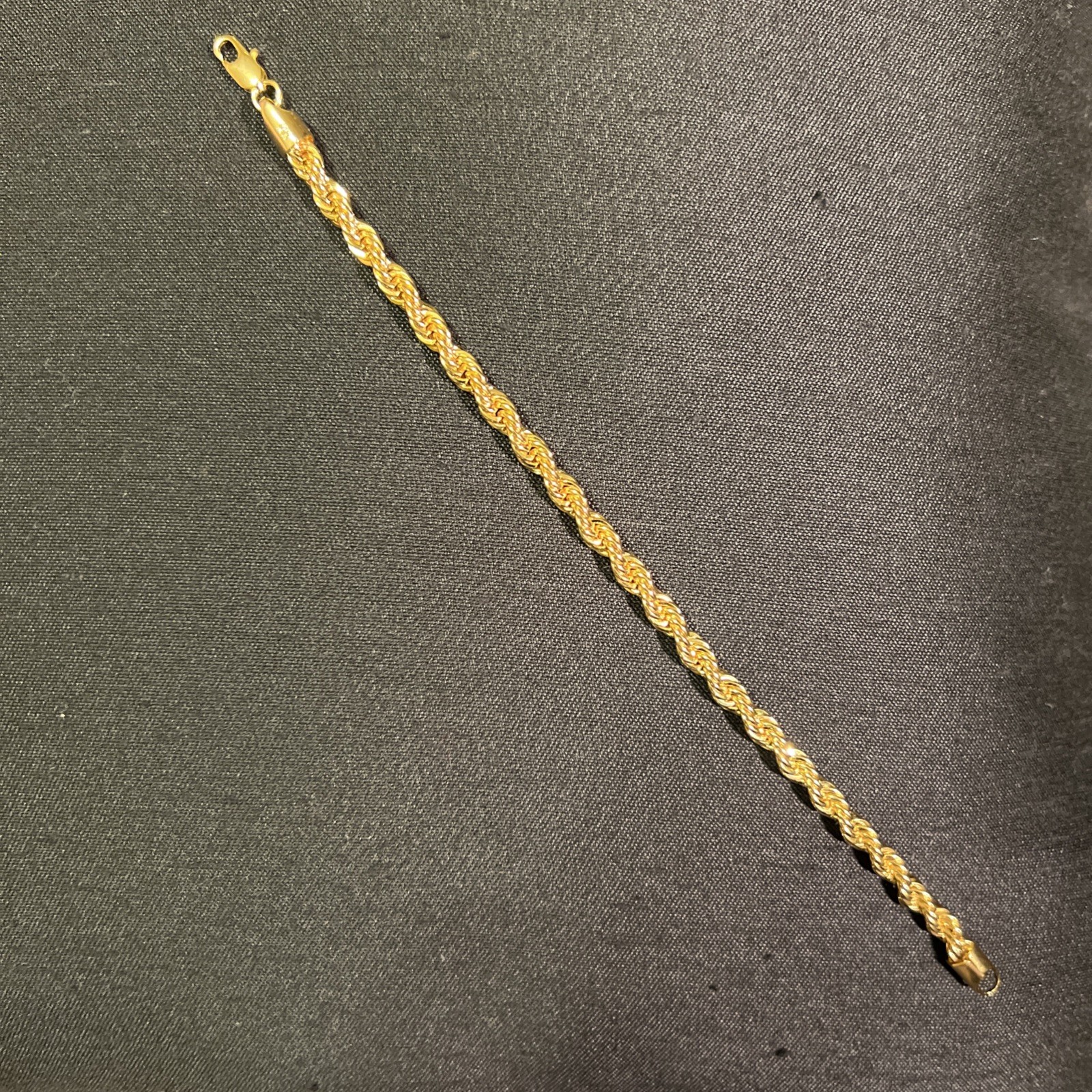 TWO 4MM 8INCH 14KT GOLD ELECTROPLATED 10x DIAMOND CUT ROPE BRACELETS