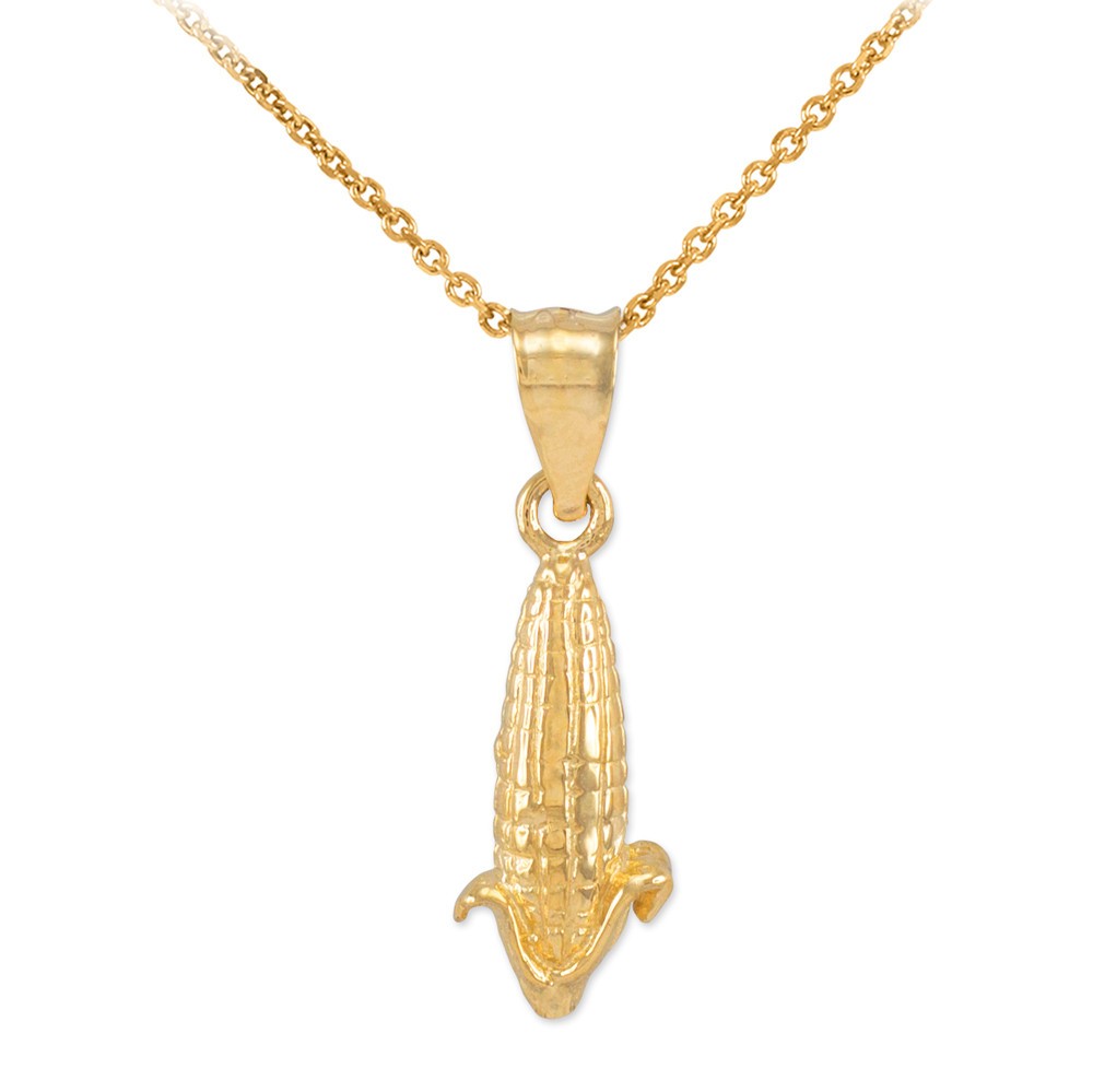 Gold Corn Charm Pendant Necklace(Available In Yellow/Rose/White Gold)