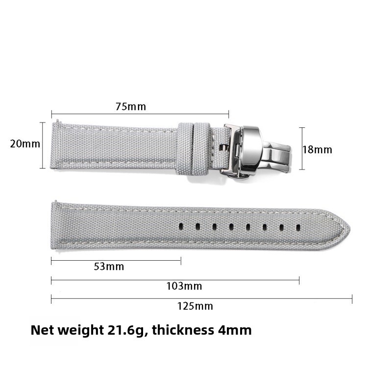 Butterfly Buckle Nylon Leather Watch Strap Canvas Quick Release Wrist Band 20 22