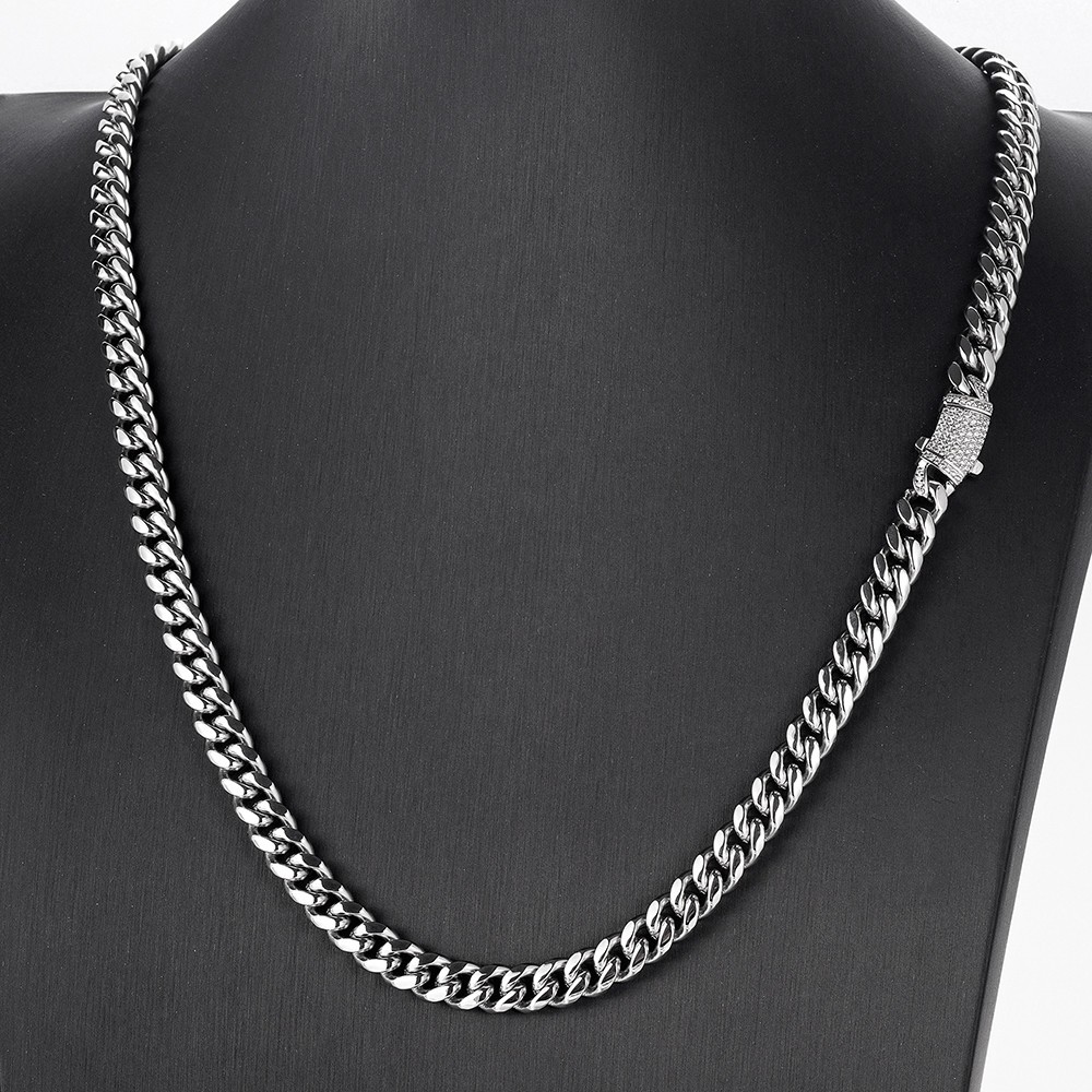 8mm Men Women Stainless Steel Maimi Cuban Link Chain Necklace 5A CZ Lock 16″-40″