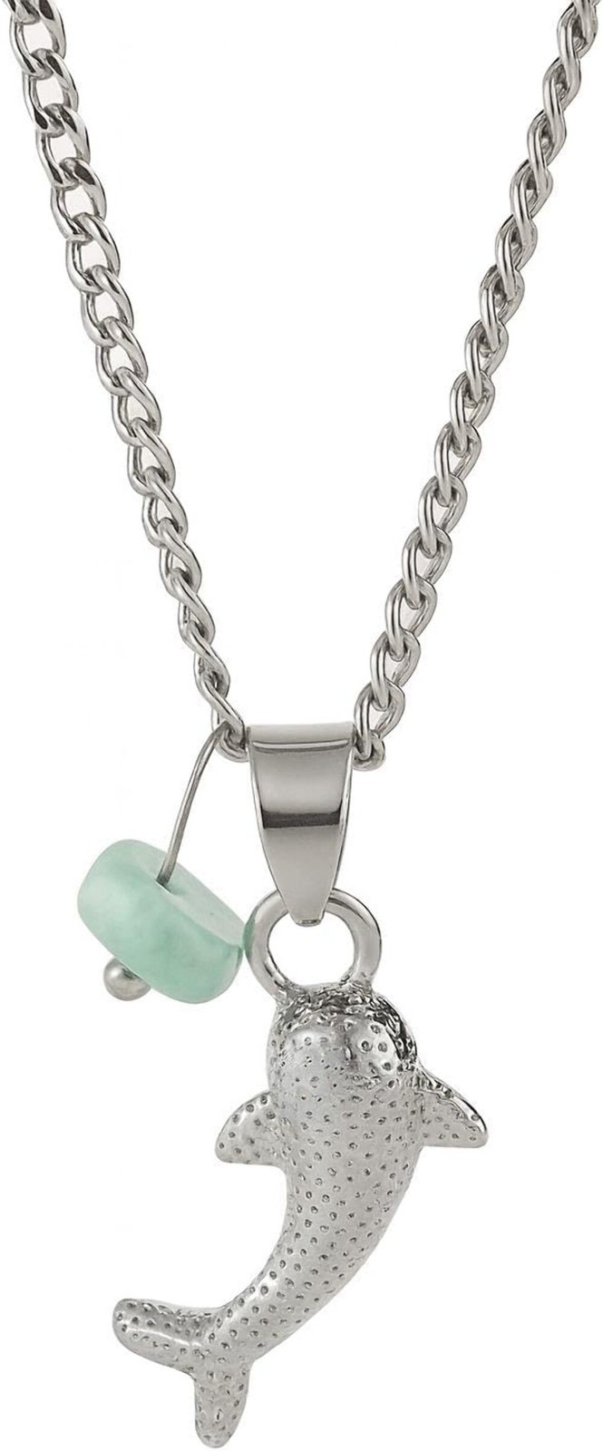 Stainless Steel Dolphin Necklace with Blue Sea Glass Accent