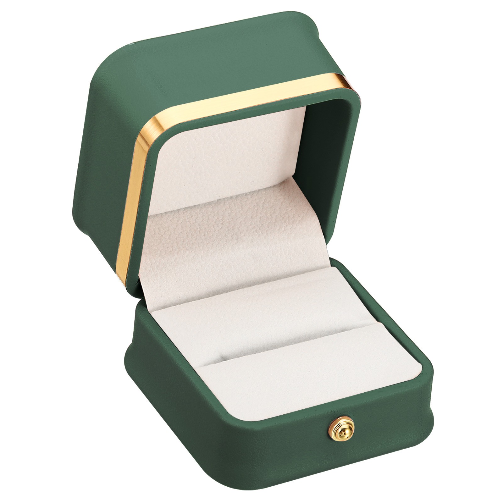 Velvet Ring Box, Single Slot Wedding Ring Box Jewelry Holder Style 2 Dark Green