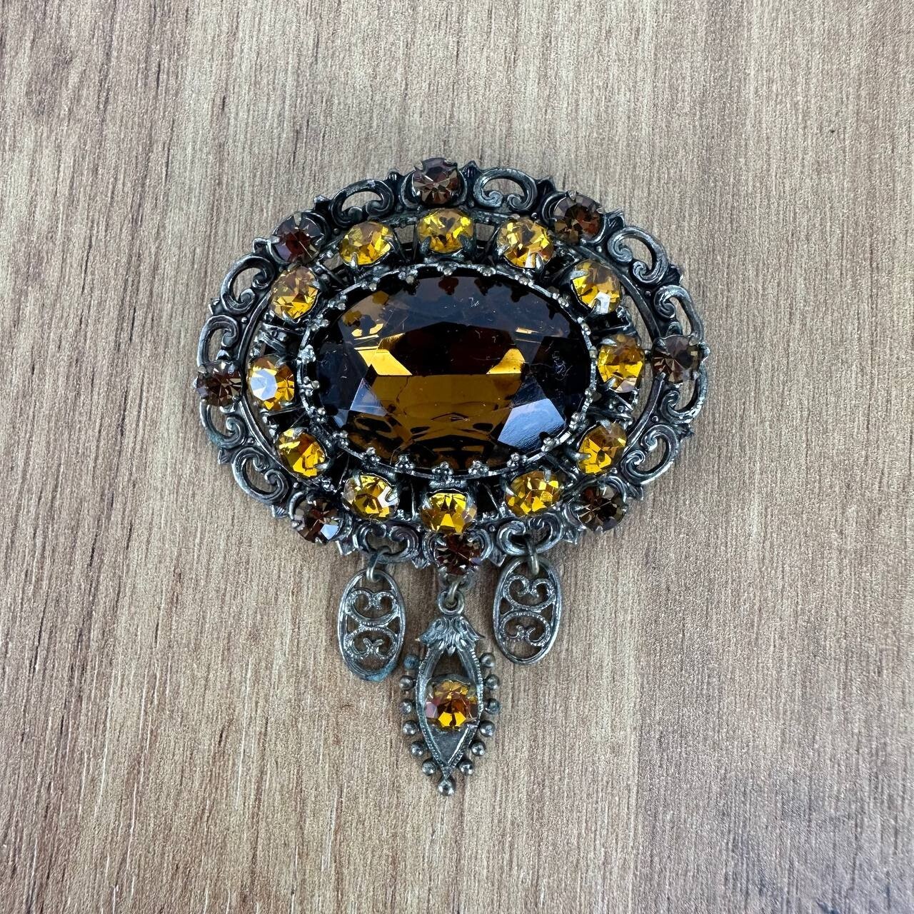 Vintage brooch – USSR jewelry – soviet orange stone – Czech Republic