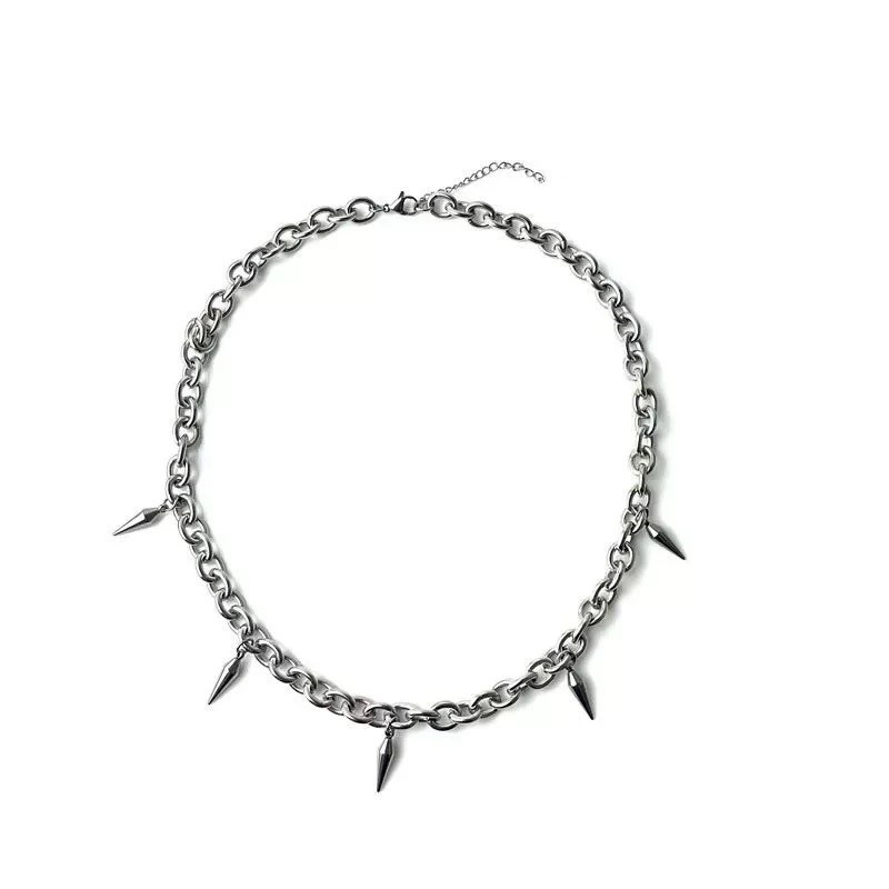Stainless Spike Bullet Pendant Oval Link Choker Unisex Adjustable Necklace