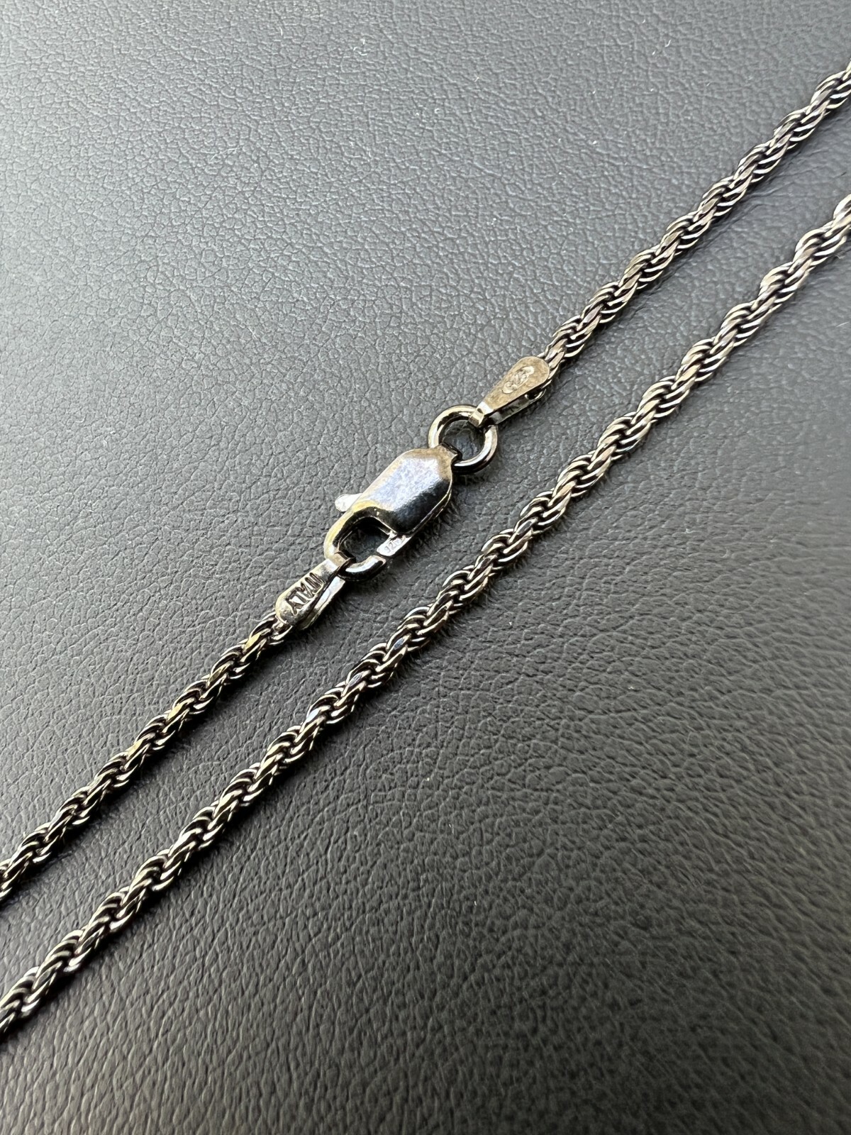 2mm Rope Chain Necklace Oxidized Black Rhodium Real 925 Sterling Silver 16-30″