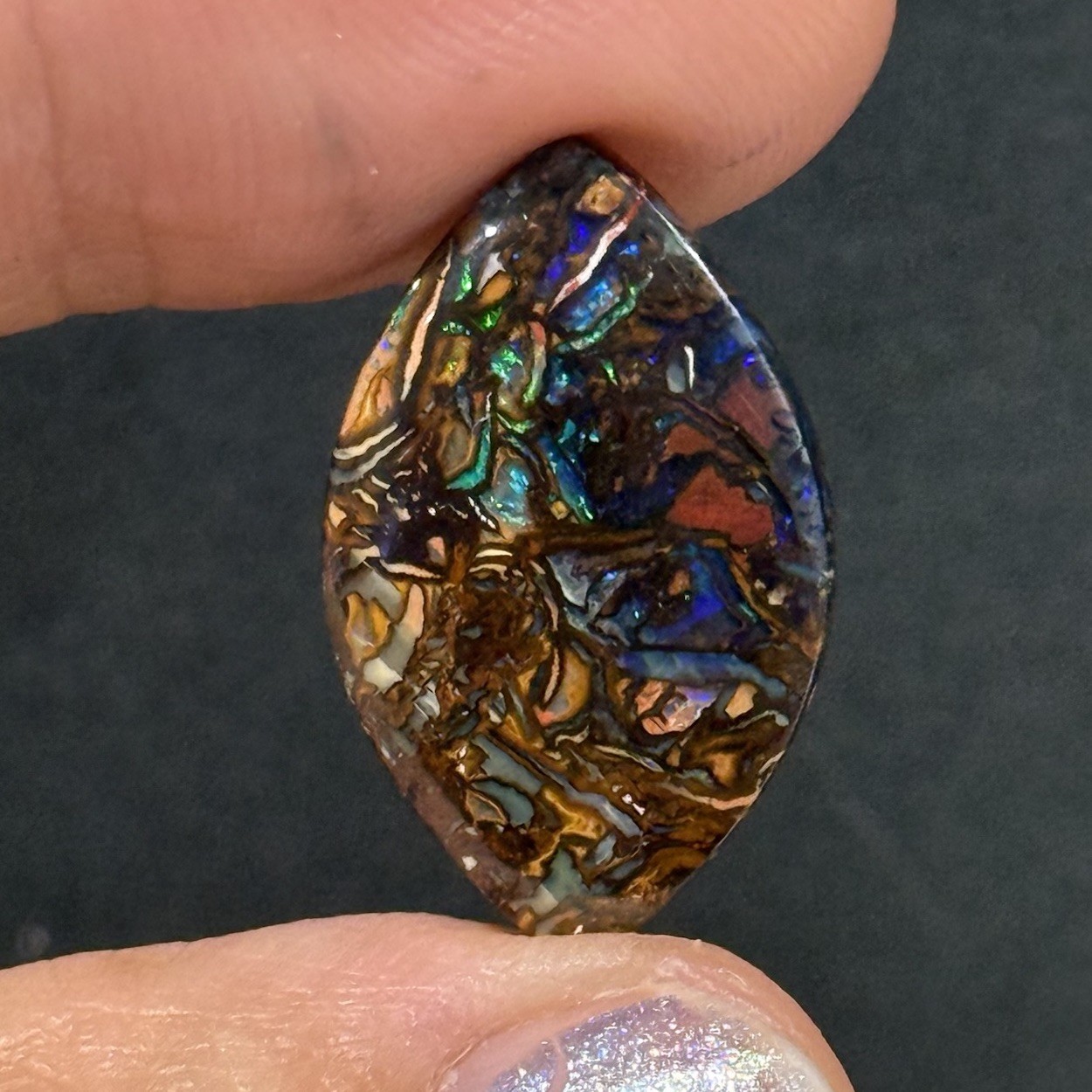 8.05ct 24×14.6×2.7mm Finely Polished Australian Koroit Boulder Opal Cabochon