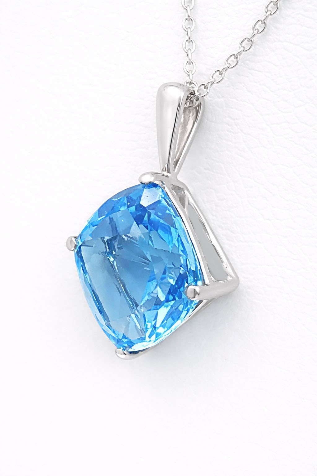 GENUINE 4.35 Cts BLUE TOPAZ PENDANT 14K WHITE GOLD – MADE IN USA -Free Appraisal
