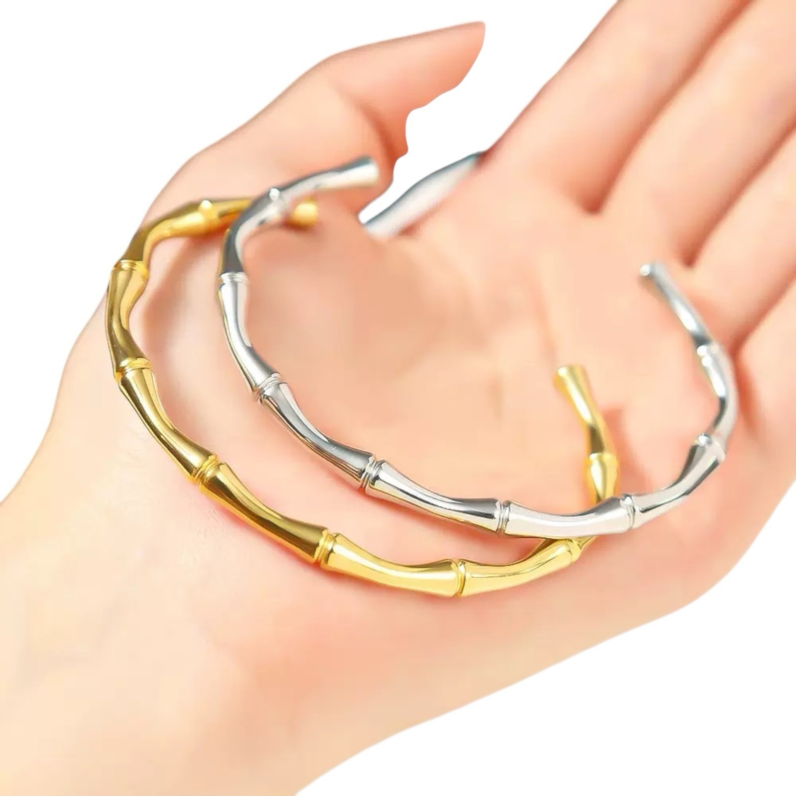 Silver Plated Bamboo Cuff Adjustable Bangle Fashion Bracelet A 77