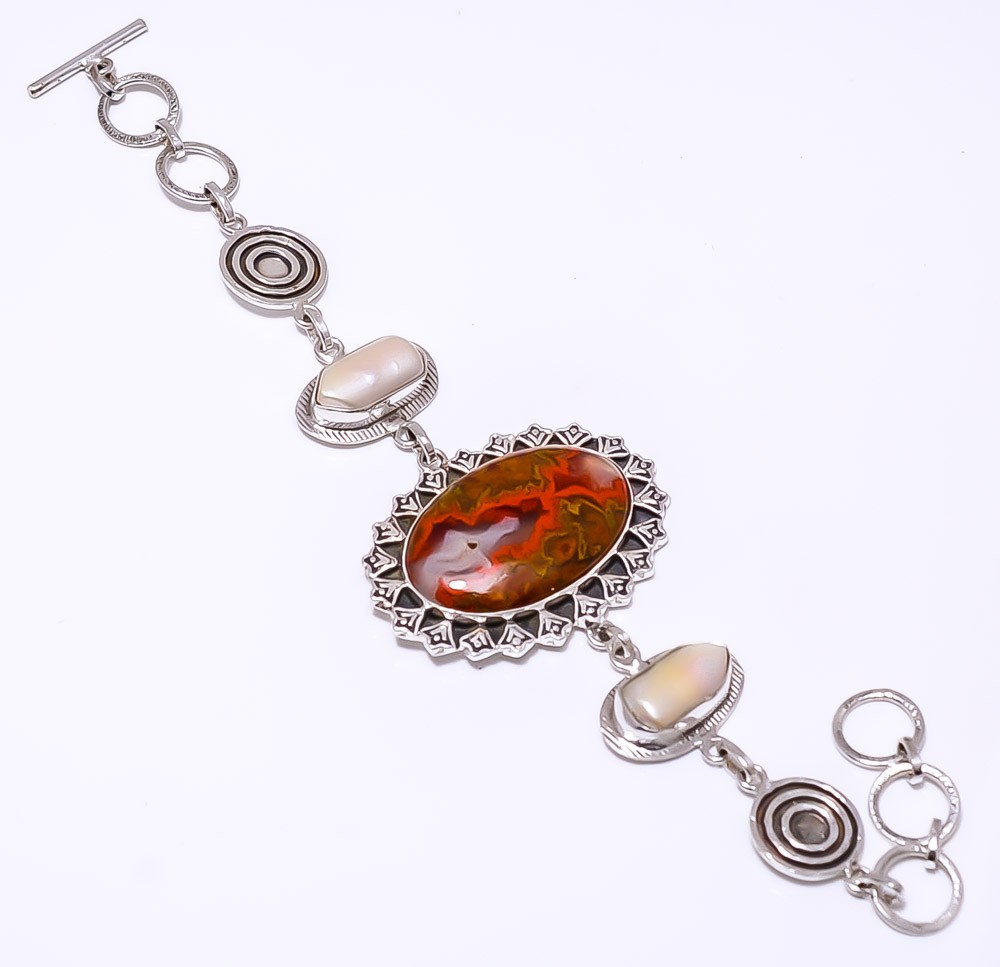 Seam Agate – Morocco & Biwa Pearl 925 Sterling Silver Bracelet 7-8.99″ 8.99″ B50