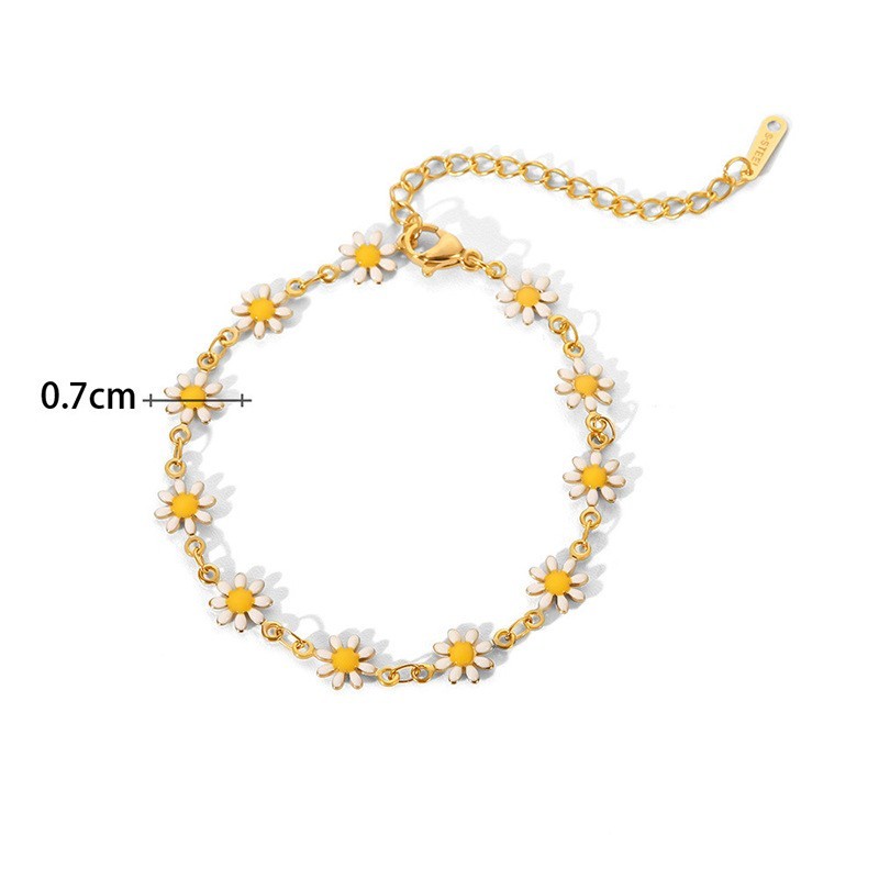 18K Gold Plated Stainless Steel Enamel Daisy Flower Chain Women Girl Bracelet AC