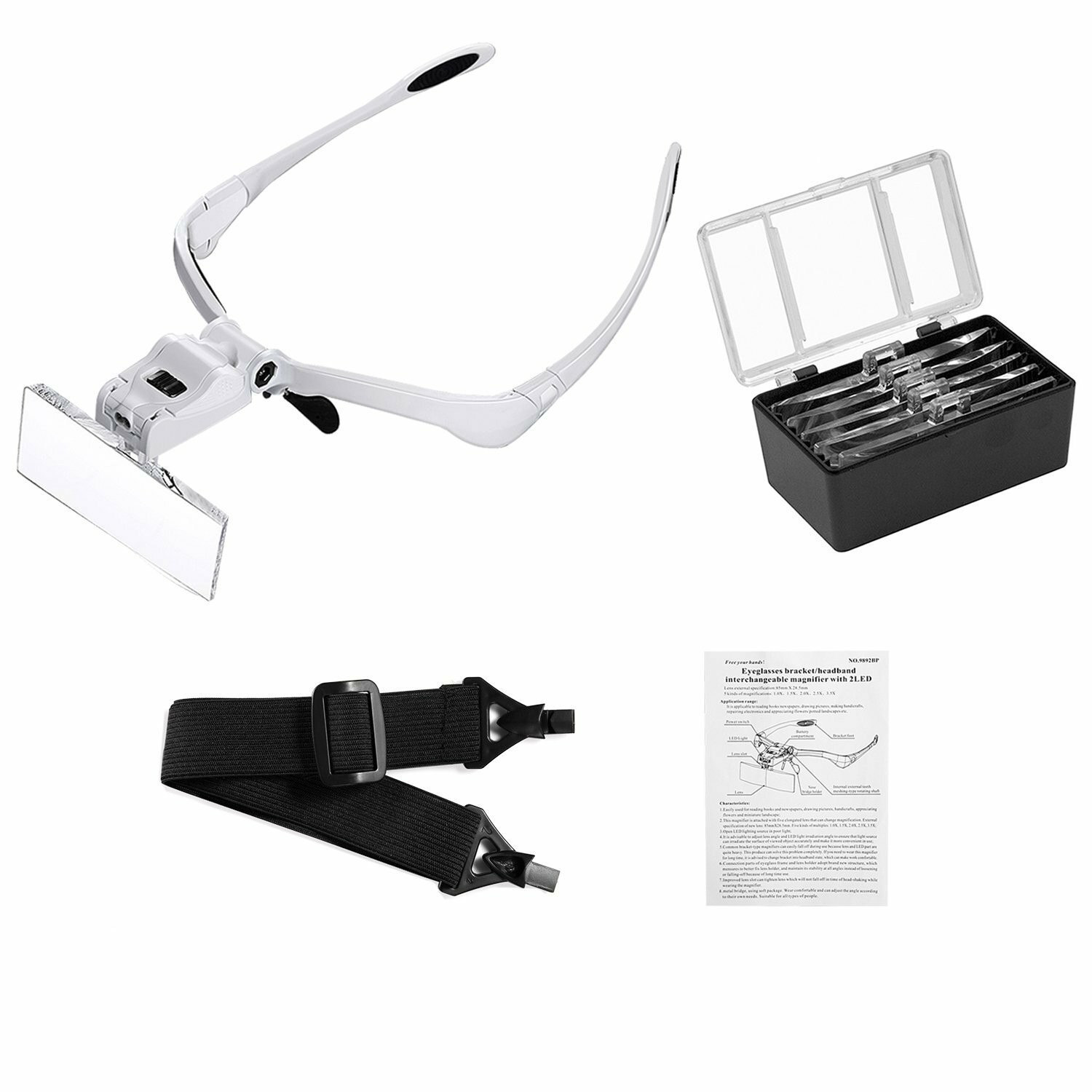 LED Jewelers Head Headband Magnifier Illuminated Visor Magnifying Glasses Loupe