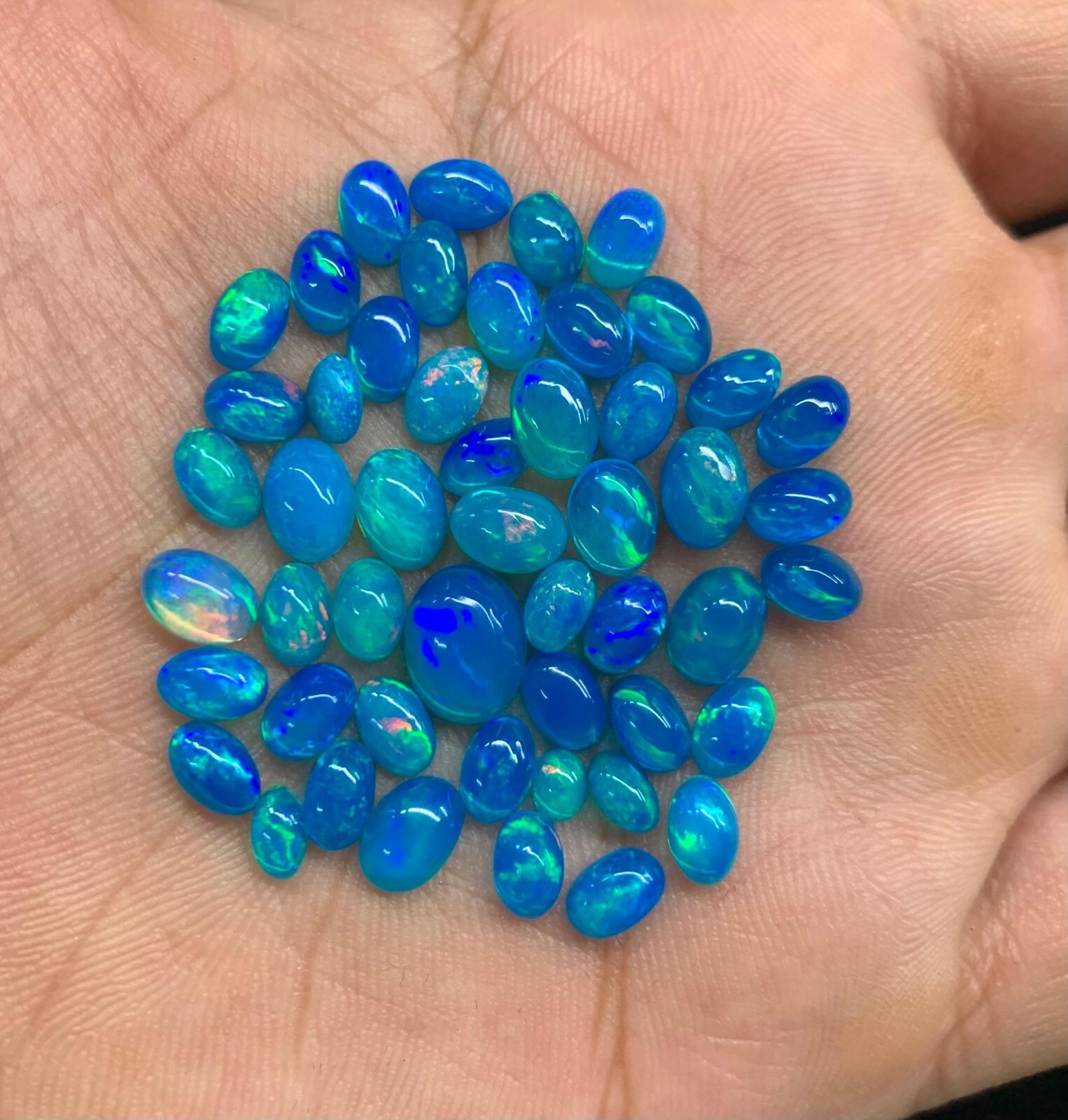 Sky Blue Opal Cabochon, Dyed Color Natural Ethiopian Multi Fire Opal Gemstone