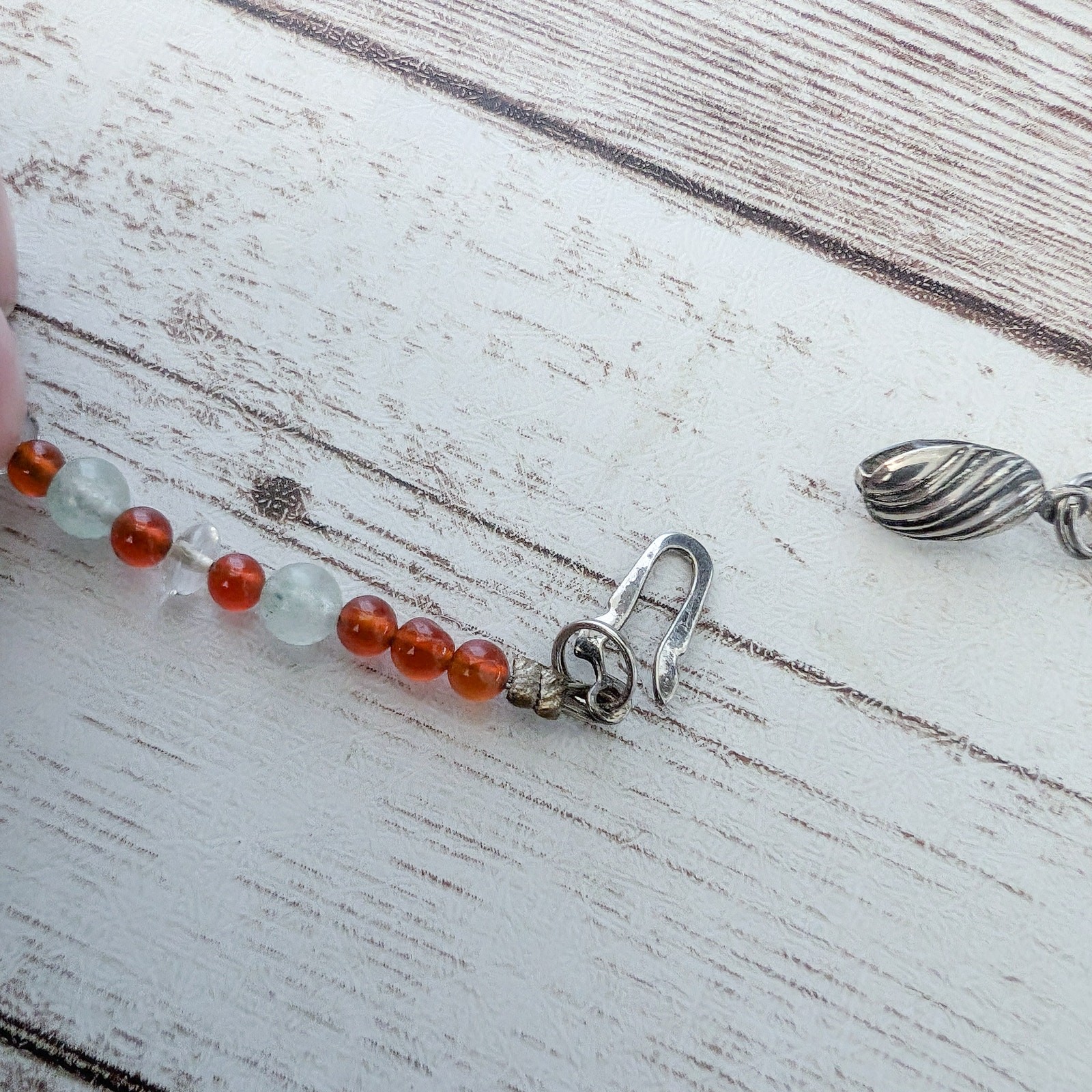 Vintage Necklace Dainty Beaded Orange, Very Light Green, Clear
