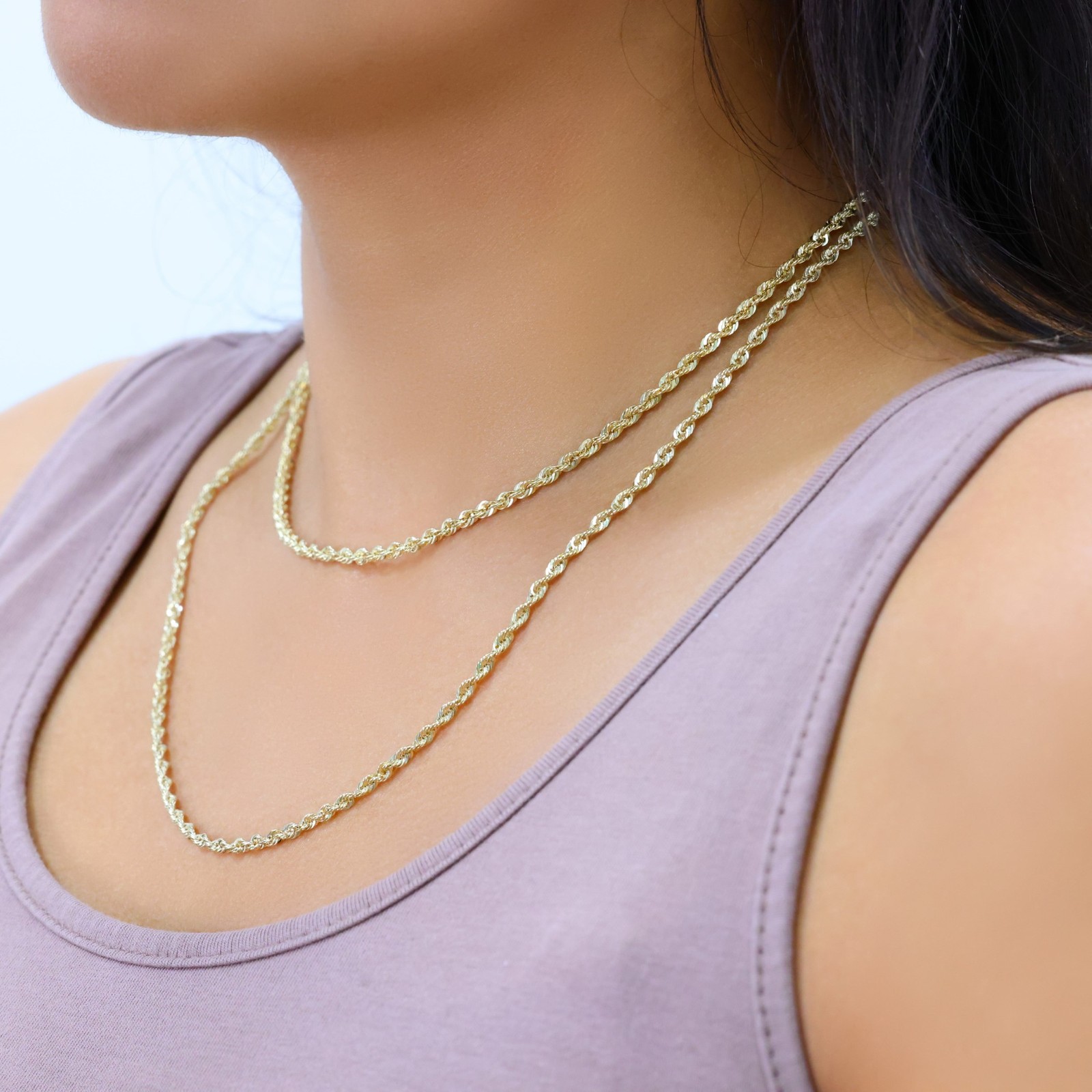 10K Yellow Gold 1mm-4mm Laser Diamond Cut Rope Chain Necklace Men Women 16″- 30″