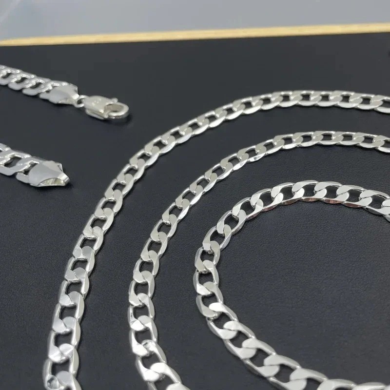 Hot 925 Sterling Solid Silver Sideways Chain Women Men Necklace Jewelry Gift