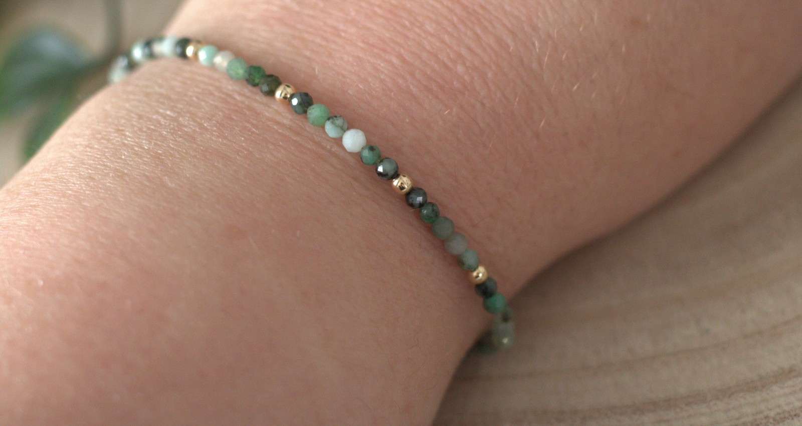 Emerald + 14K Gold balls, Gemstone Bracelet, May Birthstone, 18k gold filled