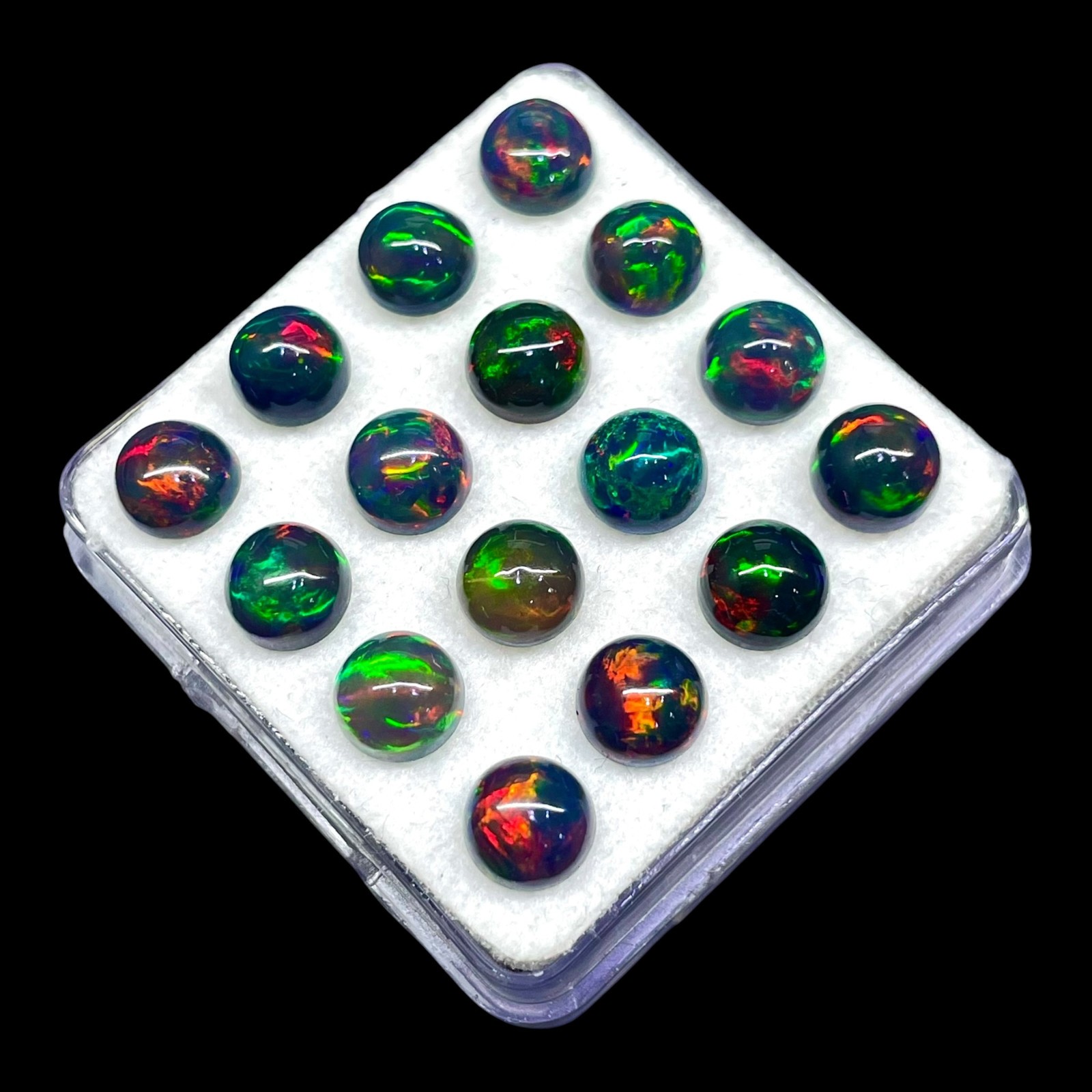 12 Pcs Natural Ethiopian Black Opal 6mm Round Flashy Loose Cabochon Gemstones