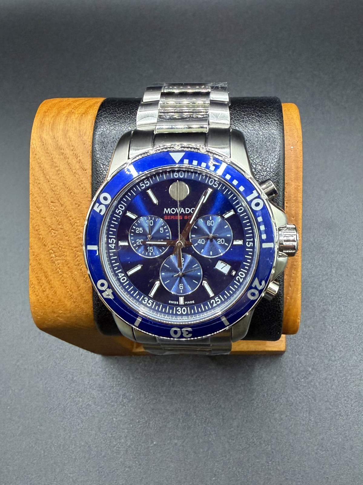 Movado Series 800 Blue Dial & Bezel 42mm Chronograph Steel Watch Model #2600141