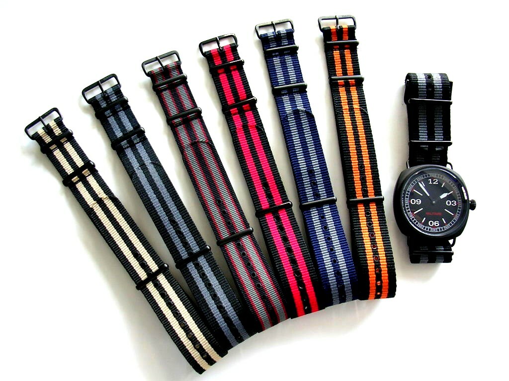 22mm Bond stripe NATO G10 ® PVD nylon Military watchband RAF strap IW SUISSE 20m