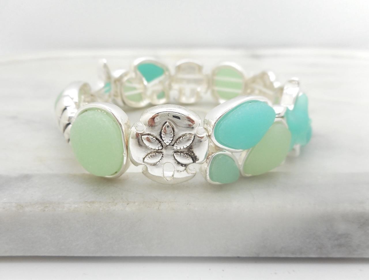 Bohemian Starfish Sea Glass & Resin Bracelet Beach Silver Dollar Theme NEW