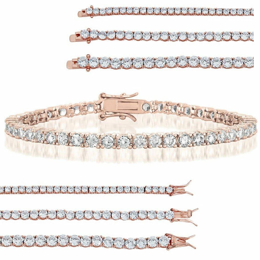 Tennis Bracelet Rose Gold Plated SOLID 925 Sterling Silver ITALY CZ Iced 3-5mm