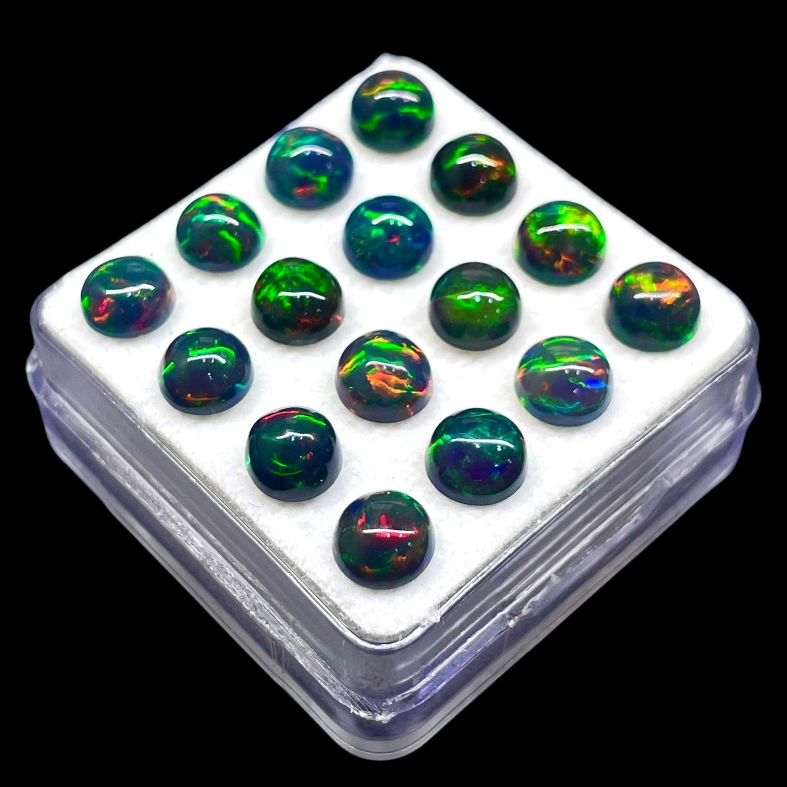 12 Pcs Natural Ethiopian Black Opal 6mm Round Flashy Loose Cabochon Gemstones