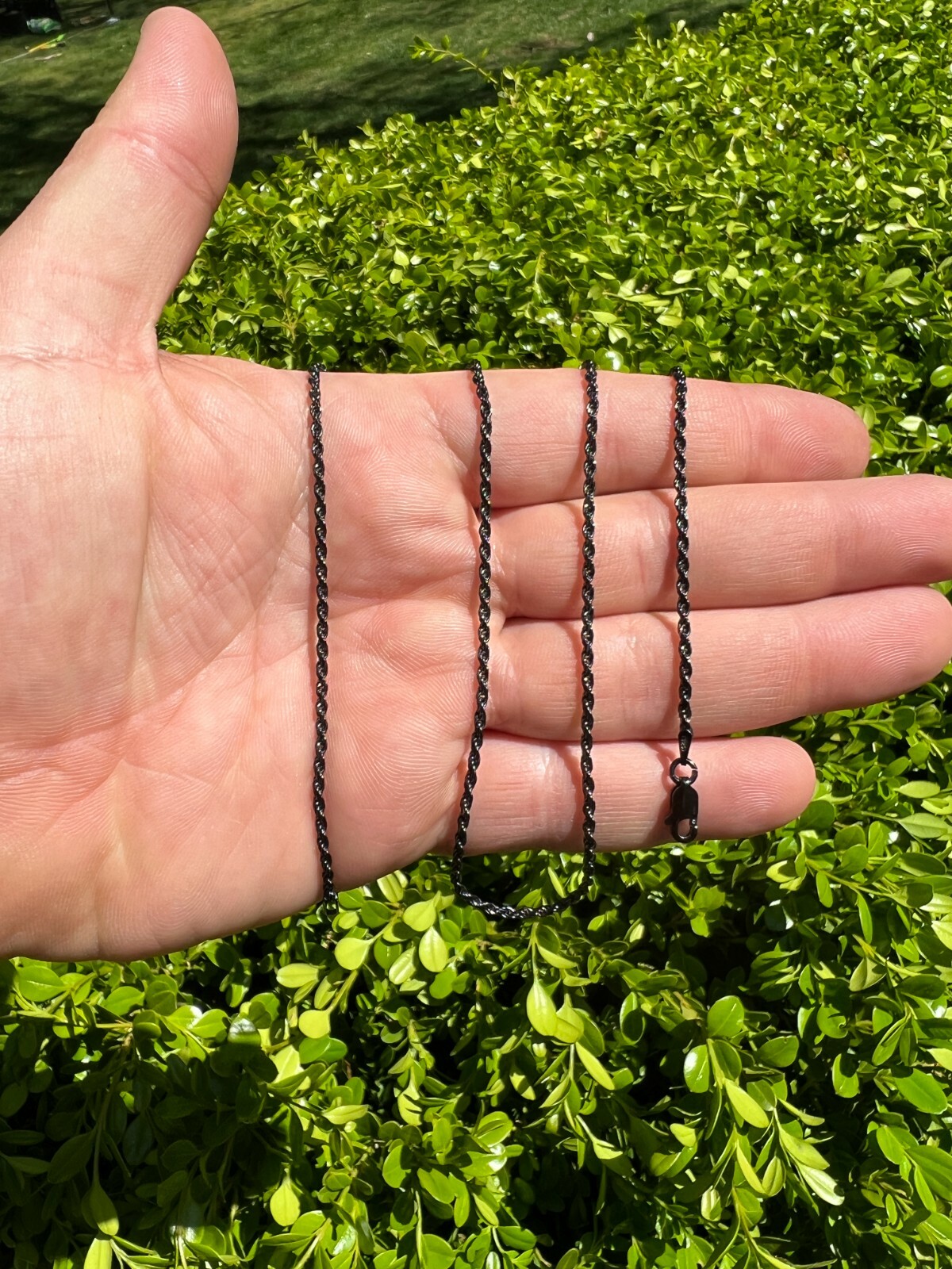 2mm Rope Chain Necklace Oxidized Black Rhodium Real 925 Sterling Silver 16-30″