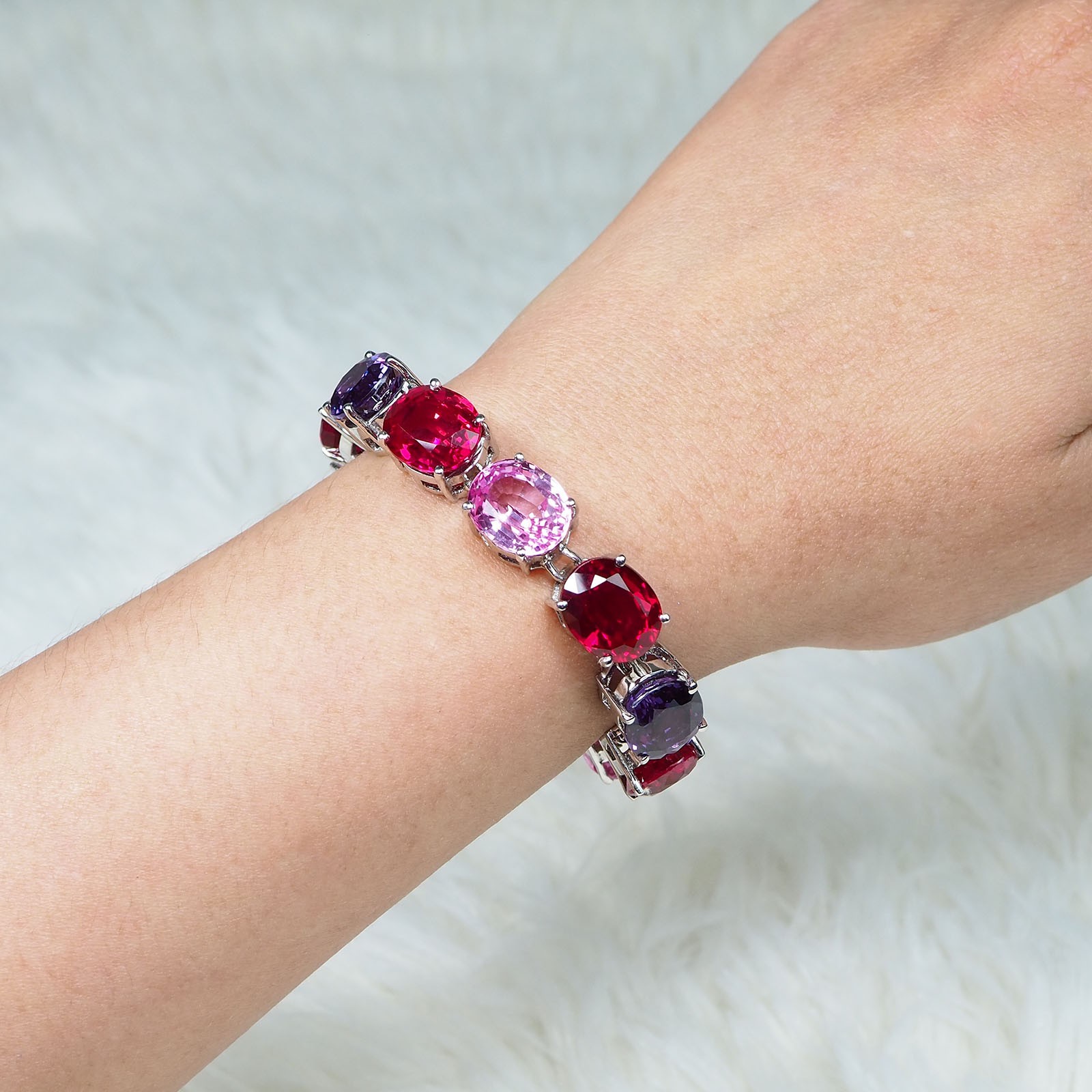 Sapphire Rubellite Tourmaline 108.50Ct 925 Sterling Silver White Gold Bracelets