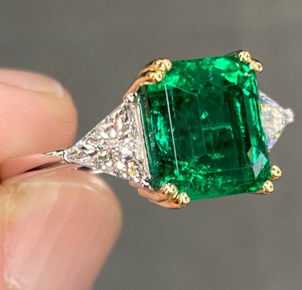 14k White Gold Ring 5.01 Ct Certified Lab Created Green Emerald Diamond Size 5 6