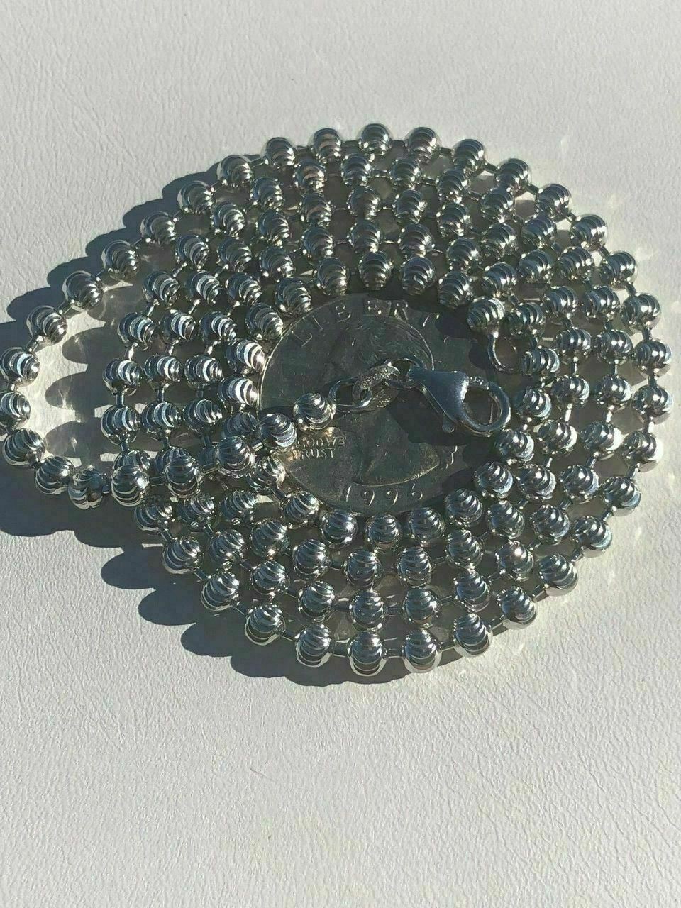 4mm Ball Moon Chain SOLID 925 Silver 14k Gold Plated Rhodium Diamond Cut ICY