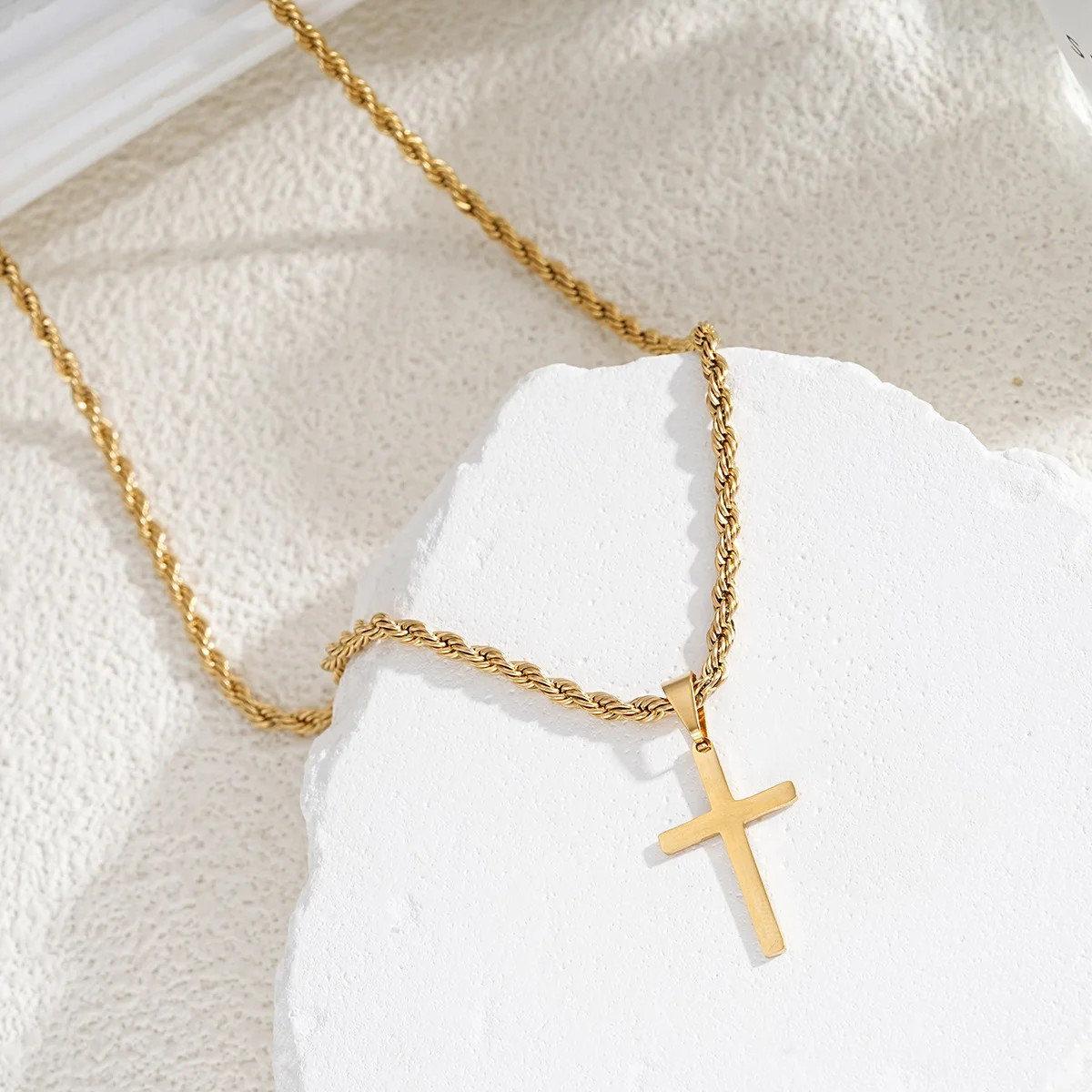 Stainless Steel Cross Pendant Necklace Minimalist Gold Color Jewelry Men Women
