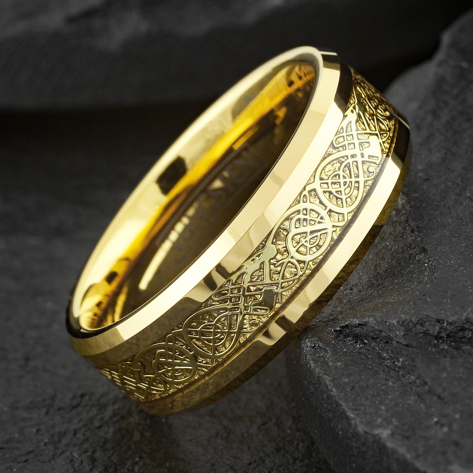 Tungsten Carbide Men’s Gold Plated Celtic Dragon Wedding Band Ring