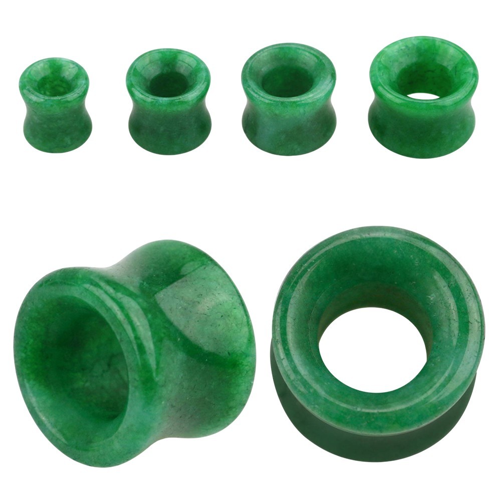 Jade Stone Double Flare Concave Tunnels Ear Gauges Plugs Piercing Sold as a Pair