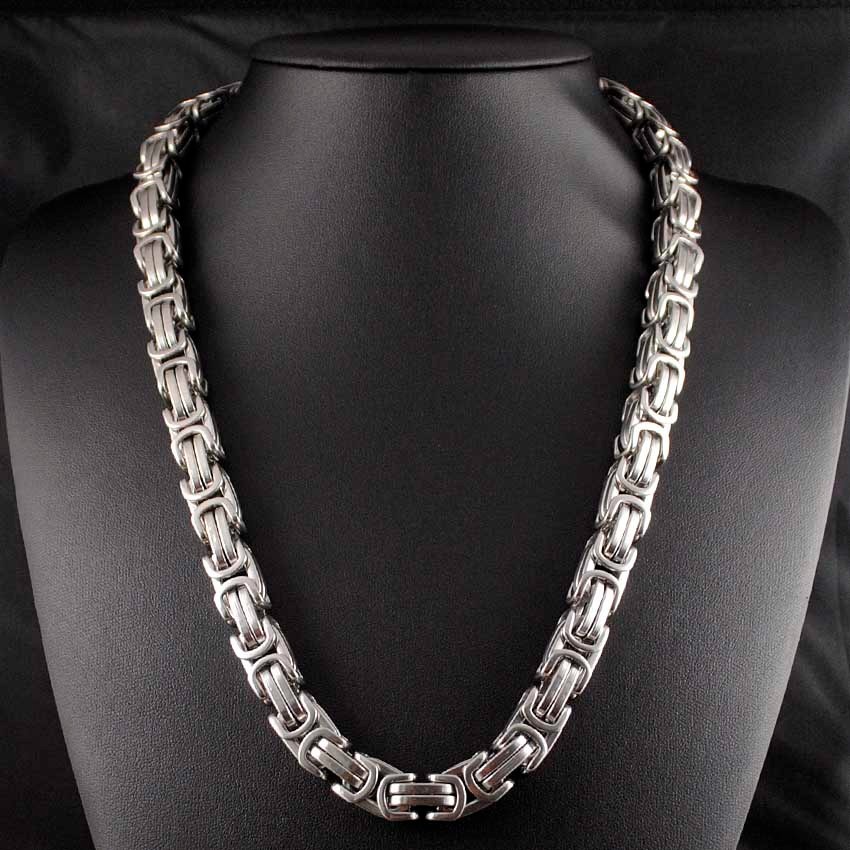 15mm Heavy Silver Men Necklace Big Stainless Steel Byzantine Chain Mens Necklace