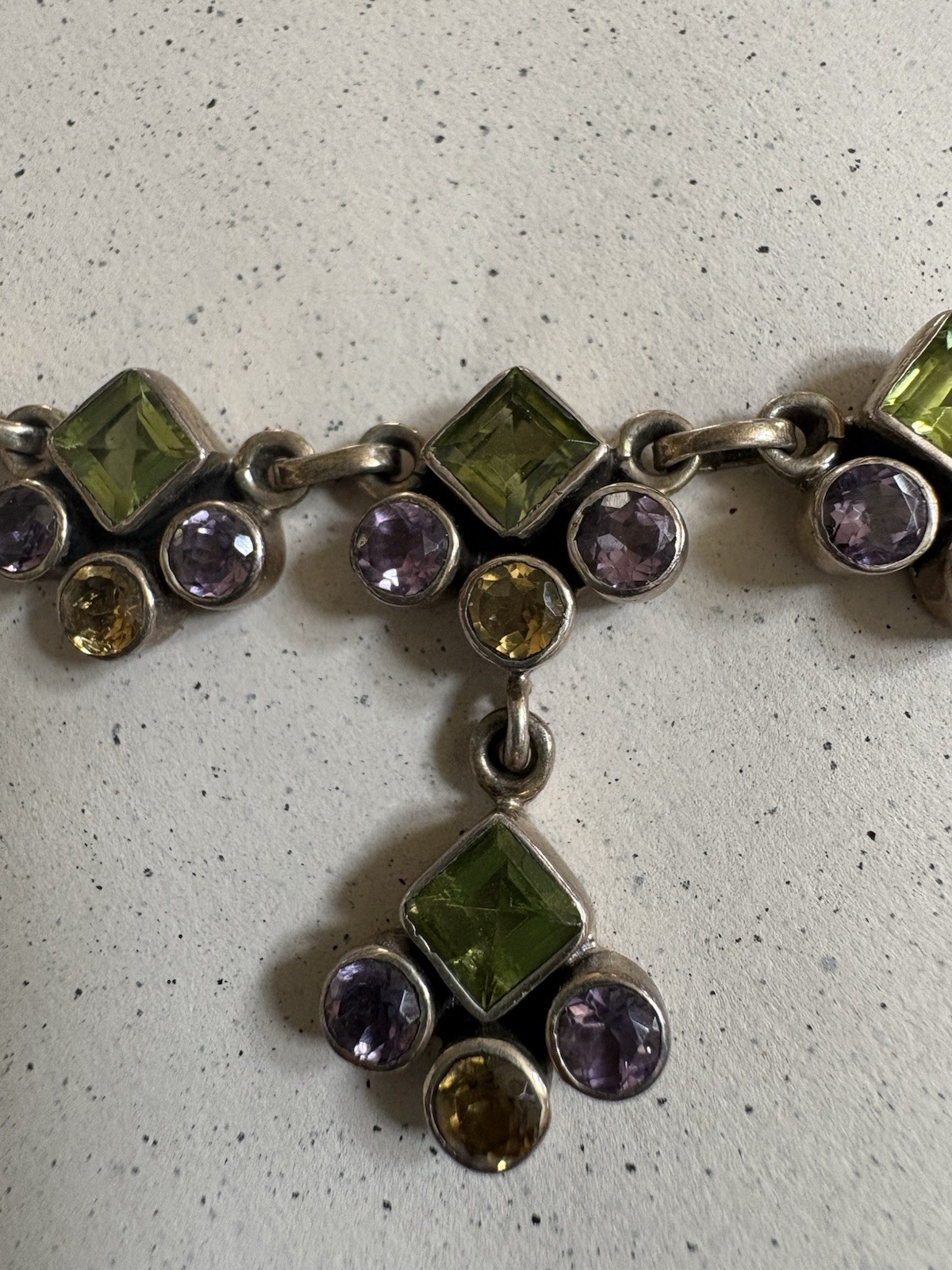 925 SLG Sterling Silver Peridot Amethyst Citrine Pendant Necklace Lobster