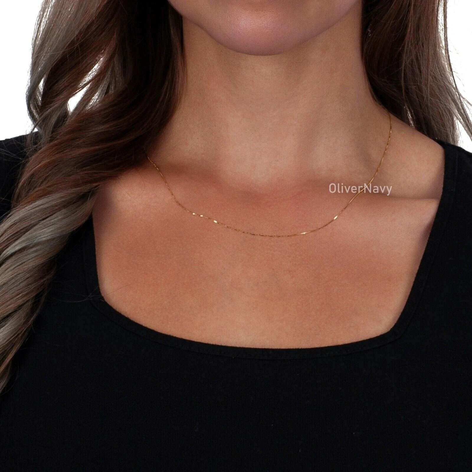 10K Solid Yellow Gold Box Chain Women 16” 18” 20” 22” 24′ 30” Italy