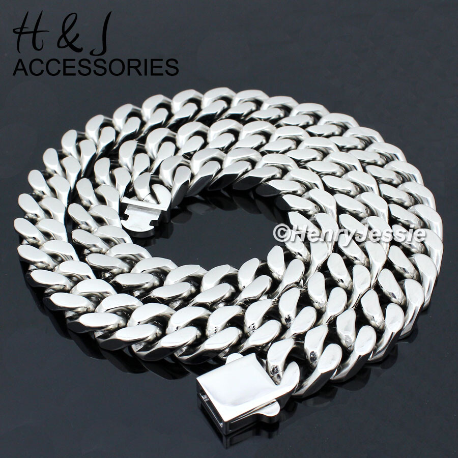 16″-40″MEN 316L Stainless Steel 10mm Silver Miami Cuban Curb Chain Necklace