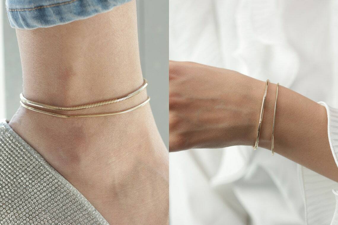 18K Yellow Gold Filled 2mm Snake Chain Bracelet/Anklet 5″/6″/7″/8″/9″/10″/11/12″