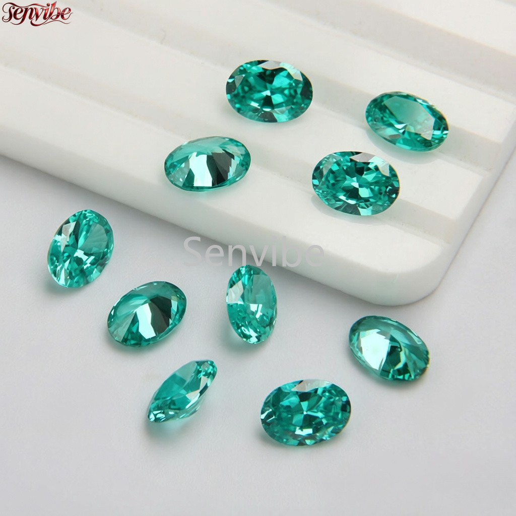 VVS Blue Green Oval Cut Synthetic Zircon 5A Loose CZ Accent Gemstone for Jewelry
