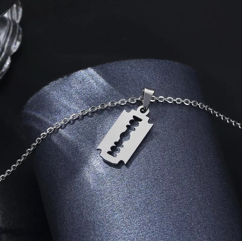 Silver Stainless Steel Silver-Tone Razor Blade Pendant Necklace