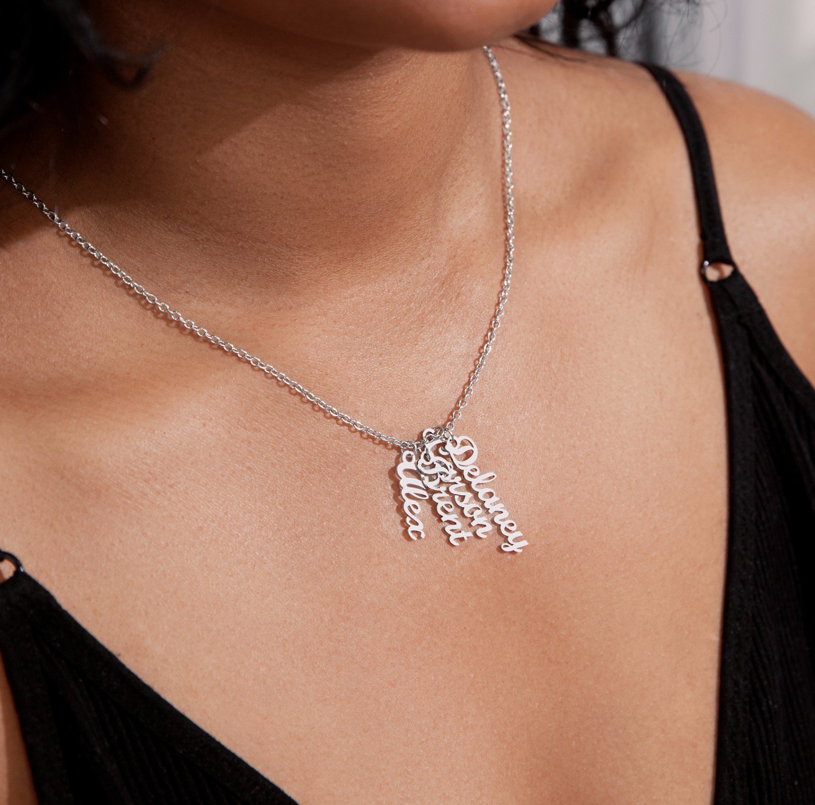 Personalized Vertical Name Necklace Custom Script Pendant Gift Box Silver Gold