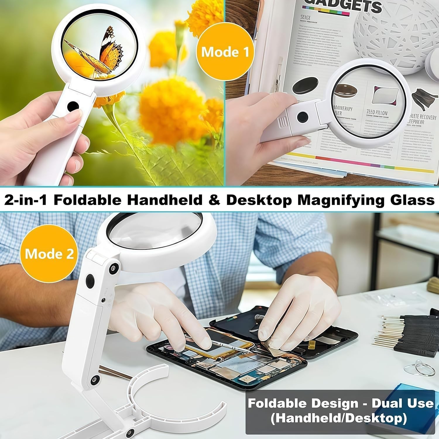 Magnifying Glass with Light and Stand, 3.55 Inch Large Lens with Lightweight Fo