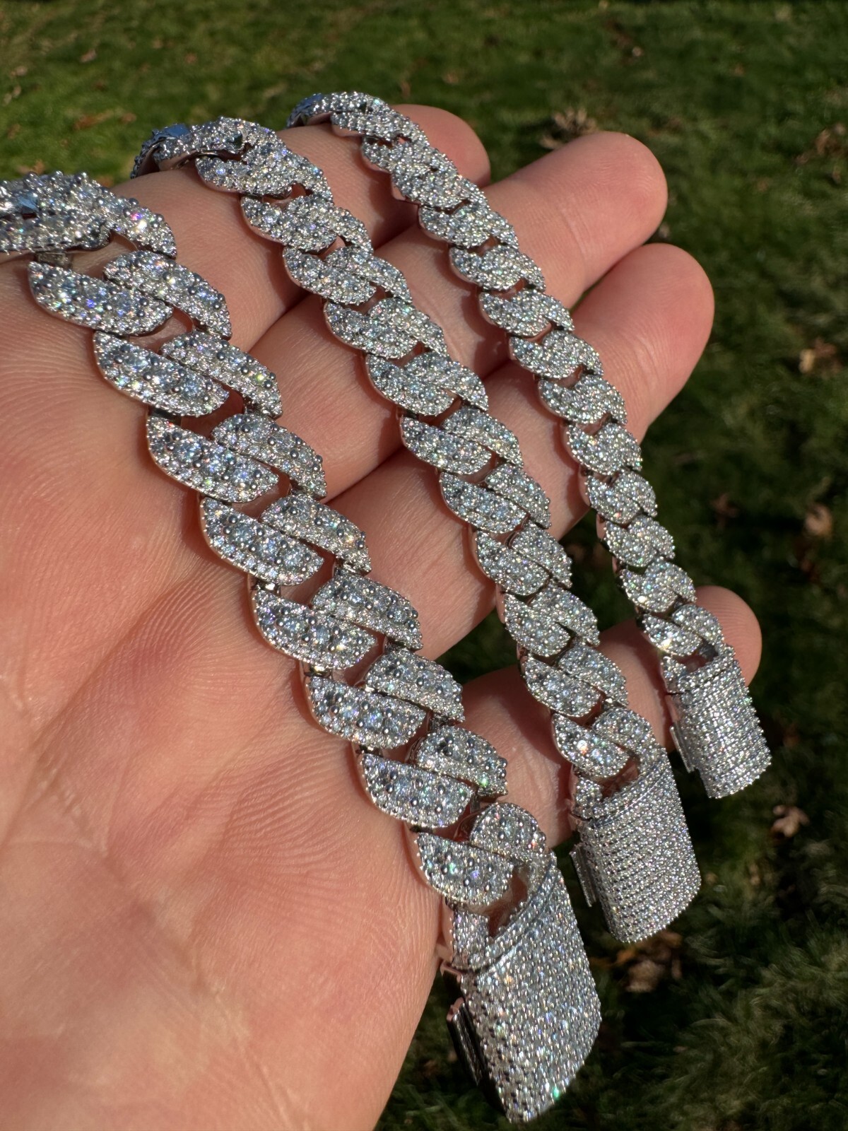 MOISSANITE Real Miami Cuban Prong Link Iced Hip Hop 925 Silver Bracelet 7-9″