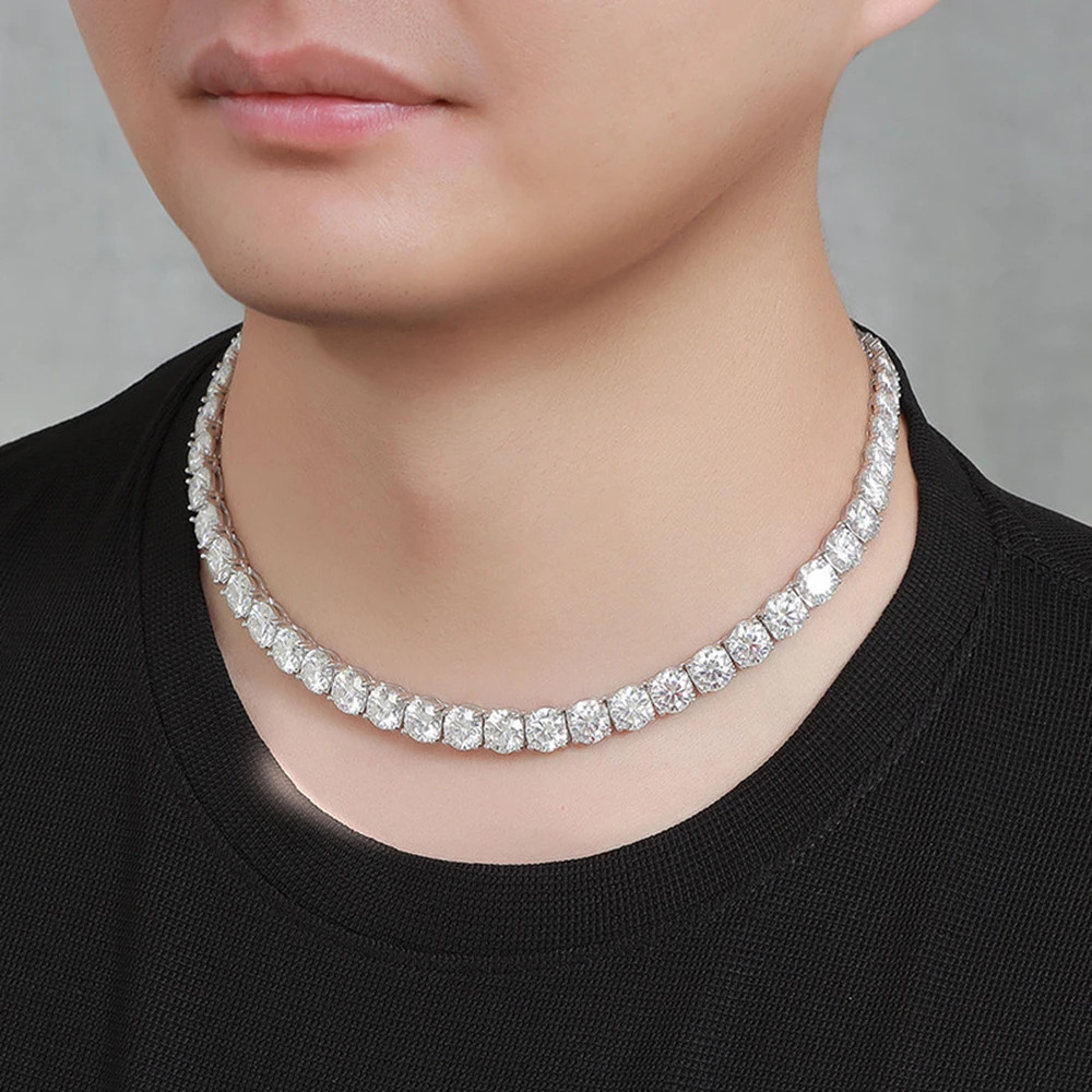 3-6.5mm Moissanite Tennis Necklace 925 Sterling Silver Hiphop Necklace Men Women