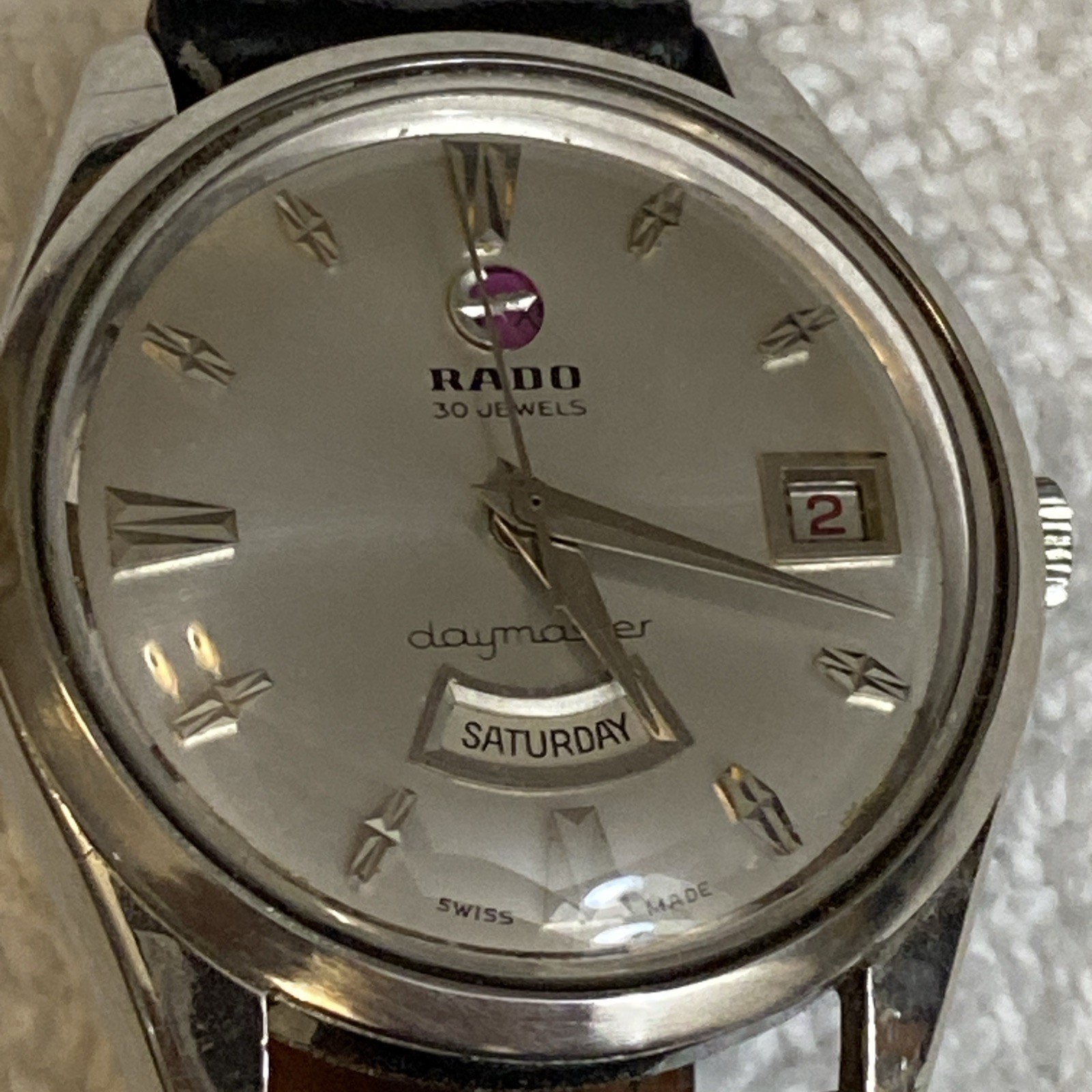 ***Vintage Rare Swiss Rado Men Wristwatch Daymaster 30 Stainless Steel Date Days